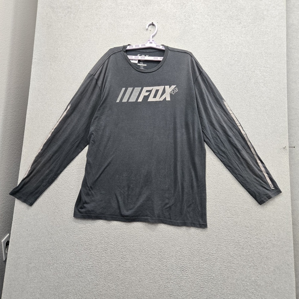 Fox Men Shirt 2XL Black Logo Graphic Print Long Sleeve Standard Fit Crew Neck